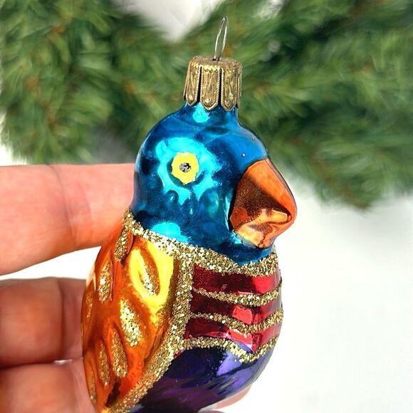 Colorful Parrot Blown Glass Christmas Ornament Czech Republic - Picture 4 of 9